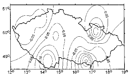 Obr. 4 - Zbytkov rozdly po transformaci S-1952 do S-1942, souadnice y v metrech