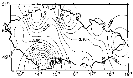 Obr. 6 - Izory rozdl souadnic S-1942 a S-1952, souadnice y, v metrech