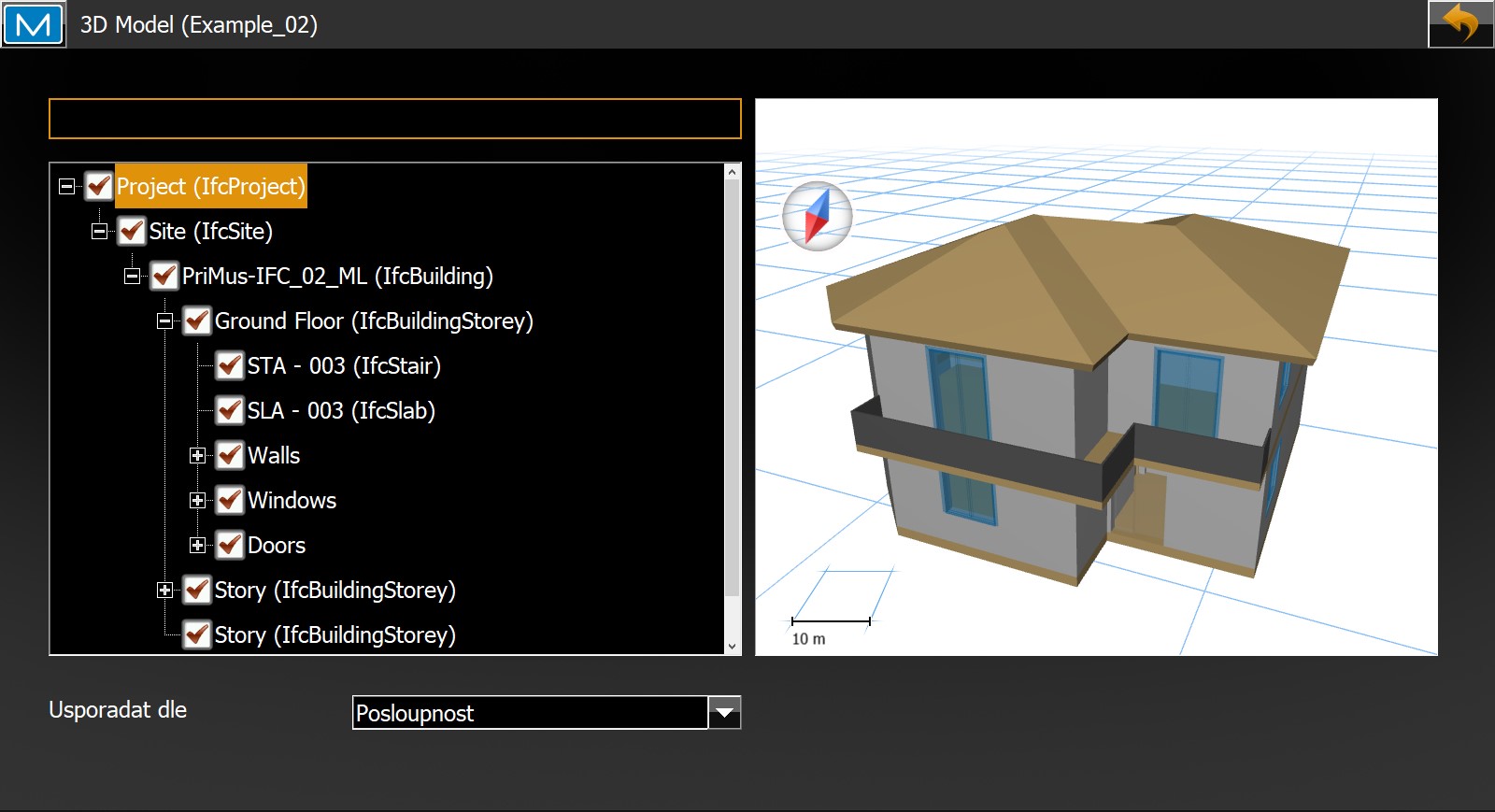 Software Magnet Field - Volba Editace 3D modelu umožňuje například výběr patra